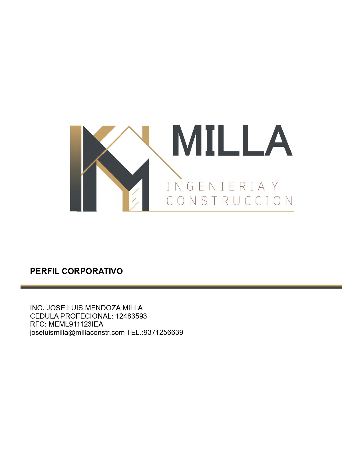 Portada del perfil corporativo de MILLA Ingeniería y Construcción
